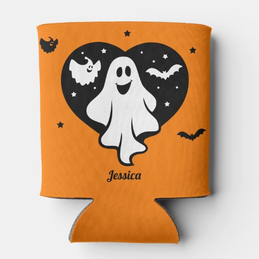 Leuke Halloween spook met hart en vleermuis Blikjeskoeler (Achterkant)