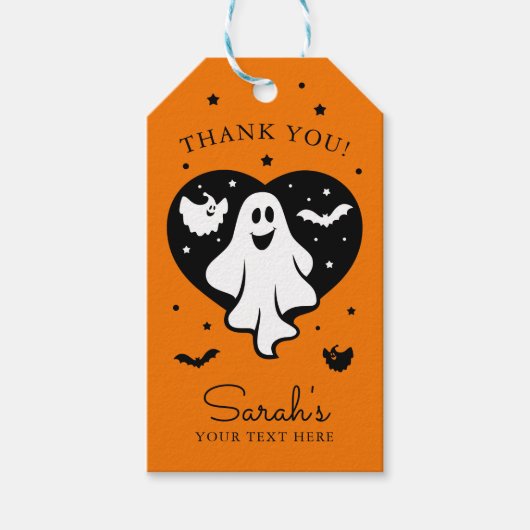 Leuke Halloween spook met hart en vleermuis Cadeaulabel (Voorkant)