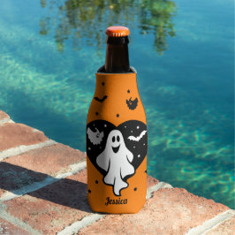 Leuke Halloween spook met hart en vleermuis Flesjeskoeler