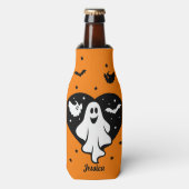 Leuke Halloween spook met hart en vleermuis Flesjeskoeler (Fles Voorkant)