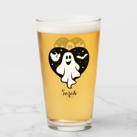 Leuke Halloween spook met hart en vleermuis Glas (Voorkant gevuld)