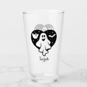 Leuke Halloween spook met hart en vleermuis Glas (Voorkant)