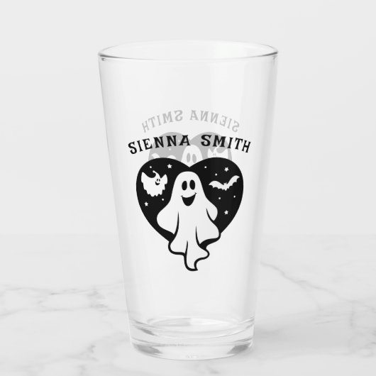 Leuke Halloween spook met hart en vleermuis Glas (Achterkant)
