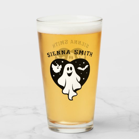 Leuke Halloween spook met hart en vleermuis Glas (Voorkant gevuld)