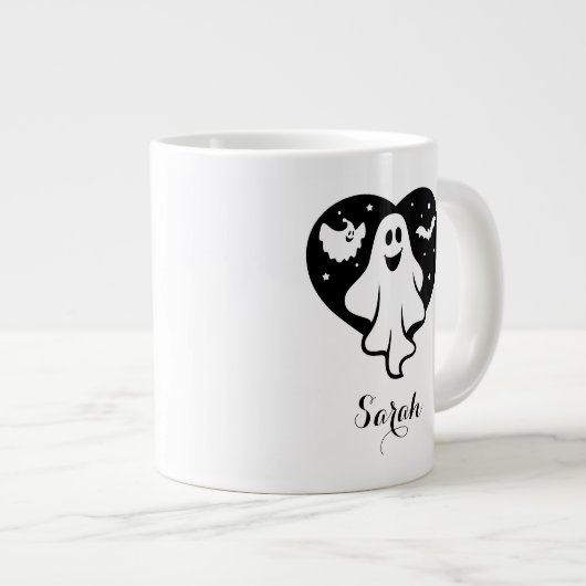 Leuke Halloween spook met hart en vleermuis Grote Koffiekop (Voorkant rechts)