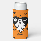 Leuke Halloween spook met hart en vleermuis Seltzer Blikjeskoeler (Seltzer Voorkant)