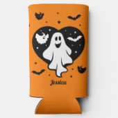 Leuke Halloween spook met hart en vleermuis Seltzer Blikjeskoeler (Achterkant)