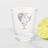 Leuke Halloween spook met hart en vleermuis Shot Glas (Achterkant)