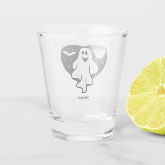 Leuke Halloween spook met hart en vleermuis Shot Glas (Achterkant)