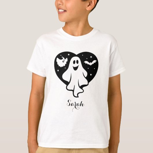 Leuke Halloween spook met hart en vleermuis T-shirt (Voorkant)