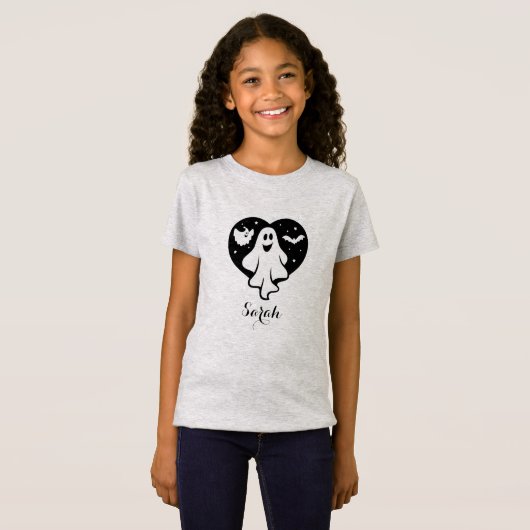 Leuke Halloween spook met hart en vleermuis T-shirt (Voorkant volledig)