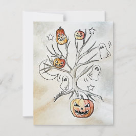 Leuke Halloween spook & pompoen print, griezelig s Feestdagenkaart