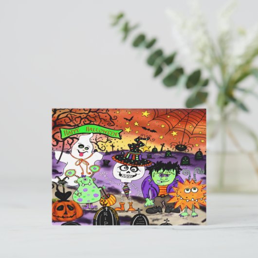 Leuke Halloween Trick or treat Spooky Inspirivity Briefkaart (Staand voorkant)