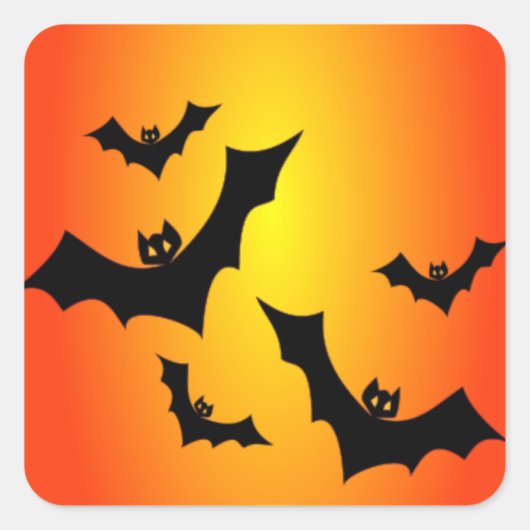 Leuke Halloween Vleermuizen op Geel & Sinaasappel Vierkante Sticker (Voorkant)