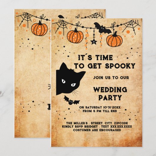 Leuke Halloween Zwarte Kat Bruiloft Party Uitnodig (Voorkant / Achterkant)