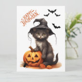 Leuke Halloween Zwarte Kat, Pompoen en Spin Kaart (Staand voorkant)