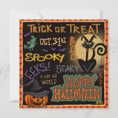 Leuke Halloween Zwarte Kat Pompoen Inspirivity Feestdagenkaart (Voorkant)