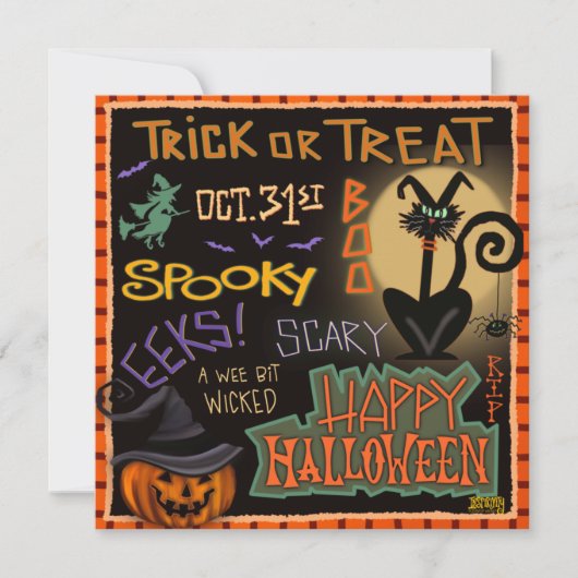 Leuke Halloween Zwarte Kat Pompoen Inspirivity Feestdagenkaart (Voorkant)