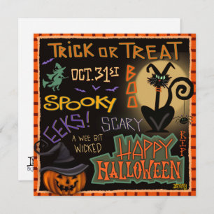 Leuke Halloween Zwarte Kat Pompoen Inspirivity Feestdagenkaart