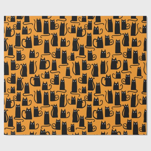 Leuke Halloween Zwarte Kat Sinaasappel Cadeaupapier (Vlak)