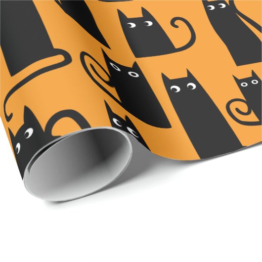 Leuke Halloween Zwarte Kat Sinaasappel Cadeaupapier (Rol Hoek)