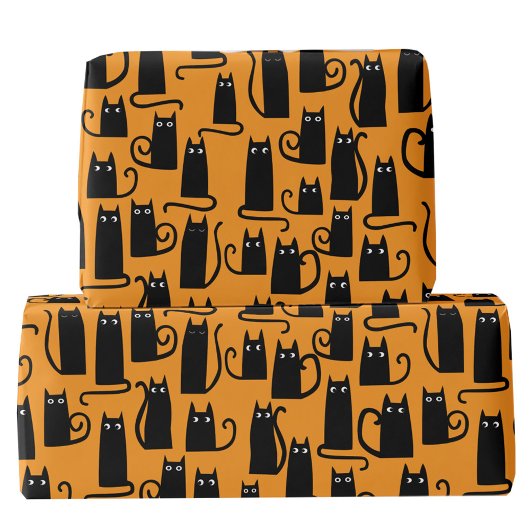 Leuke Halloween Zwarte Kat Sinaasappel Cadeaupapier