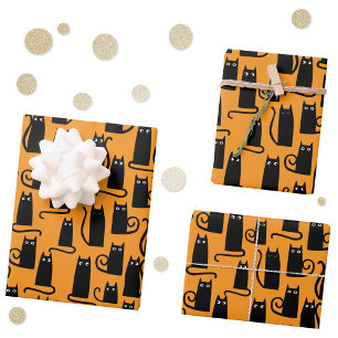 Leuke Halloween Zwarte Kat Sinaasappel Inpakpapier Vel