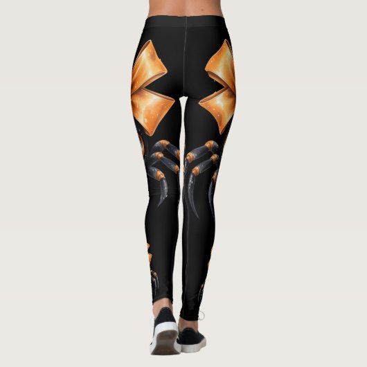 Leuke Halloween Zwarte Spin met Oranje Boog Leggings (Achterkant)