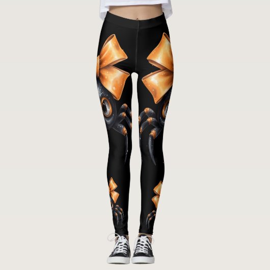 Leuke Halloween Zwarte Spin met Oranje Boog Leggings (Voorkant)