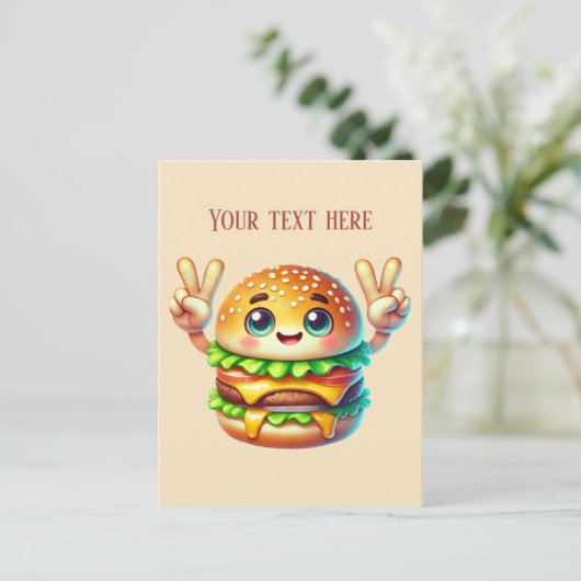 Leuke hamburger voeg tekst en voedsel liefhebbers briefkaart (Staand voorkant)