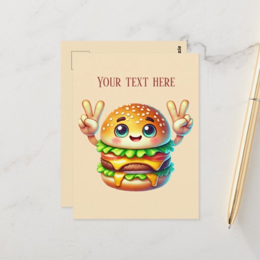 Leuke hamburger voeg tekst en voedsel liefhebbers briefkaart (Voorkant / Achterkant in situ)