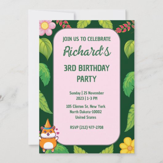 Leuke Hamster Botanical Theme Kind's Verjaardagsfe Kaart (Voorkant)