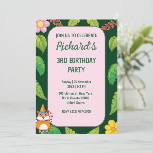 Leuke Hamster Botanical Theme Kind's Verjaardagsfe Kaart (Staand voorkant)