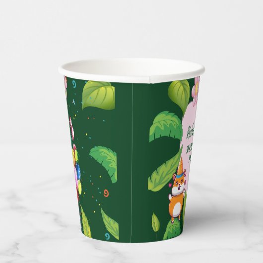 Leuke Hamster Botanical Theme Kind's Verjaardagsfe Papieren Bekers (Rechts)