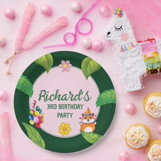 Leuke Hamster Botanical Theme Kind's Verjaardagsfe Papieren Bordje (Feest)
