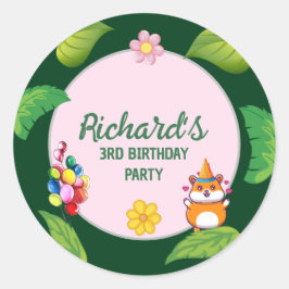 Leuke Hamster Botanical Theme Kind's Verjaardagsfe Ronde Sticker