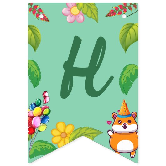 Leuke Hamster Botanical Theme Kind's Verjaardagsfe Vlaggetjes (Tweede vlag)