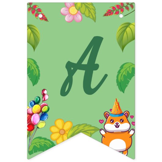 Leuke Hamster Botanical Theme Kind's Verjaardagsfe Vlaggetjes (Derde vlag)