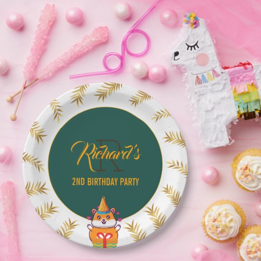 Leuke Hamster Groene Thema Kind Verjaardagsfeestje Papieren Bordje (Feest)