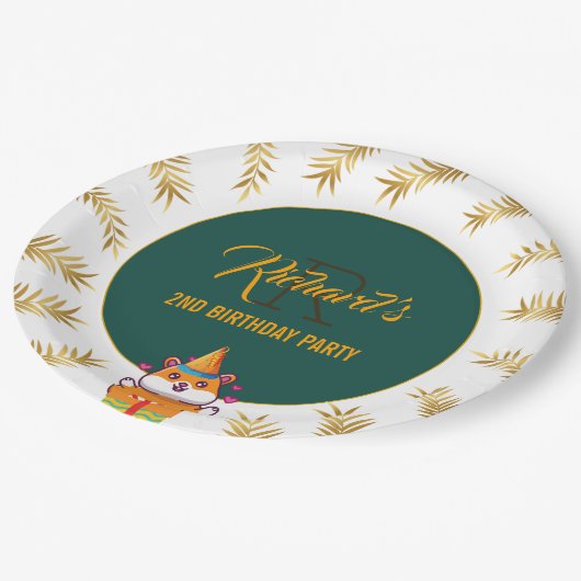 Leuke Hamster Groene Thema Kind Verjaardagsfeestje Papieren Bordje (Gekanteld)