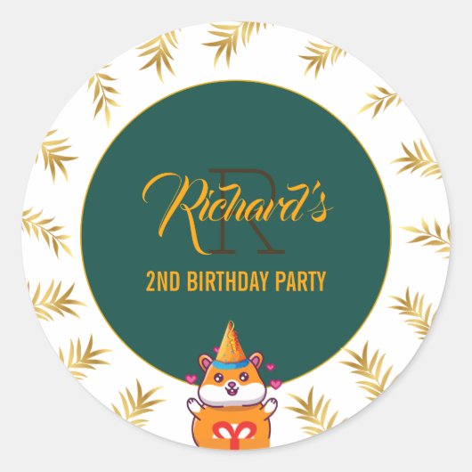 Leuke Hamster Groene Thema Kind Verjaardagsfeestje Ronde Sticker (Voorkant)