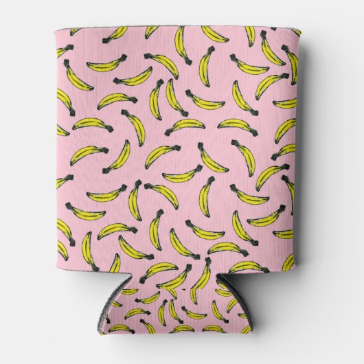 Leuke Hand geschilderde Waterverf Bananen en Roze Blikjeskoeler (Voorkant)