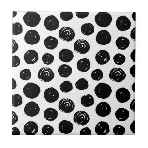 Leuke hand geschilderde zwart-witte polka stippen tegeltje