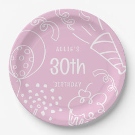 Leuke hand getekend elke leeftijd verjaardag ballo papieren bordje