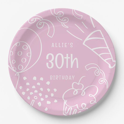 Leuke hand getekend elke leeftijd verjaardag ballo papieren bordje (Voorkant)