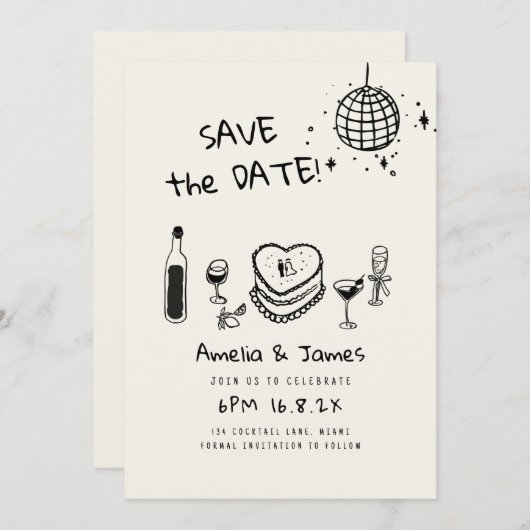 Leuke Hand getrokken Bewaar de datum bruiloft Kaart (Voorkant / Achterkant)