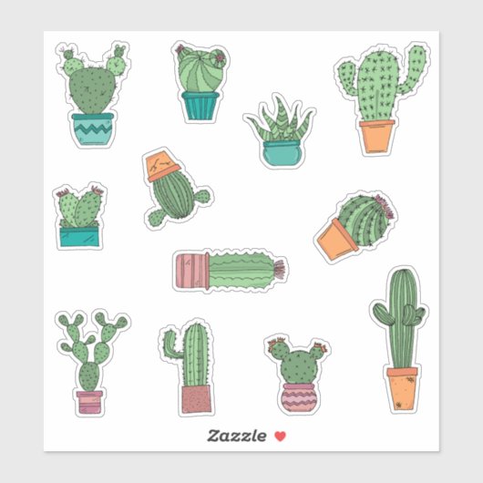 Leuke Hand getrokken Cactus Planten in Pots 12 Ver Sticker (Vel)