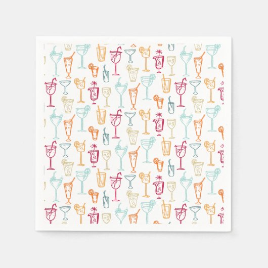 Leuke Hand getrokken Cocktail Patroon Bruiloft Par Servet (Voorkant)