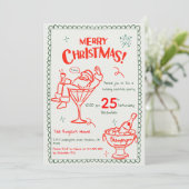 Leuke Hand getrokken Doodle Vrolijk Kerstmis Cockt Kaart (Staand voorkant)