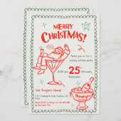 Leuke Hand getrokken Doodle Vrolijk Kerstmis Cockt Kaart (Voorkant / Achterkant)